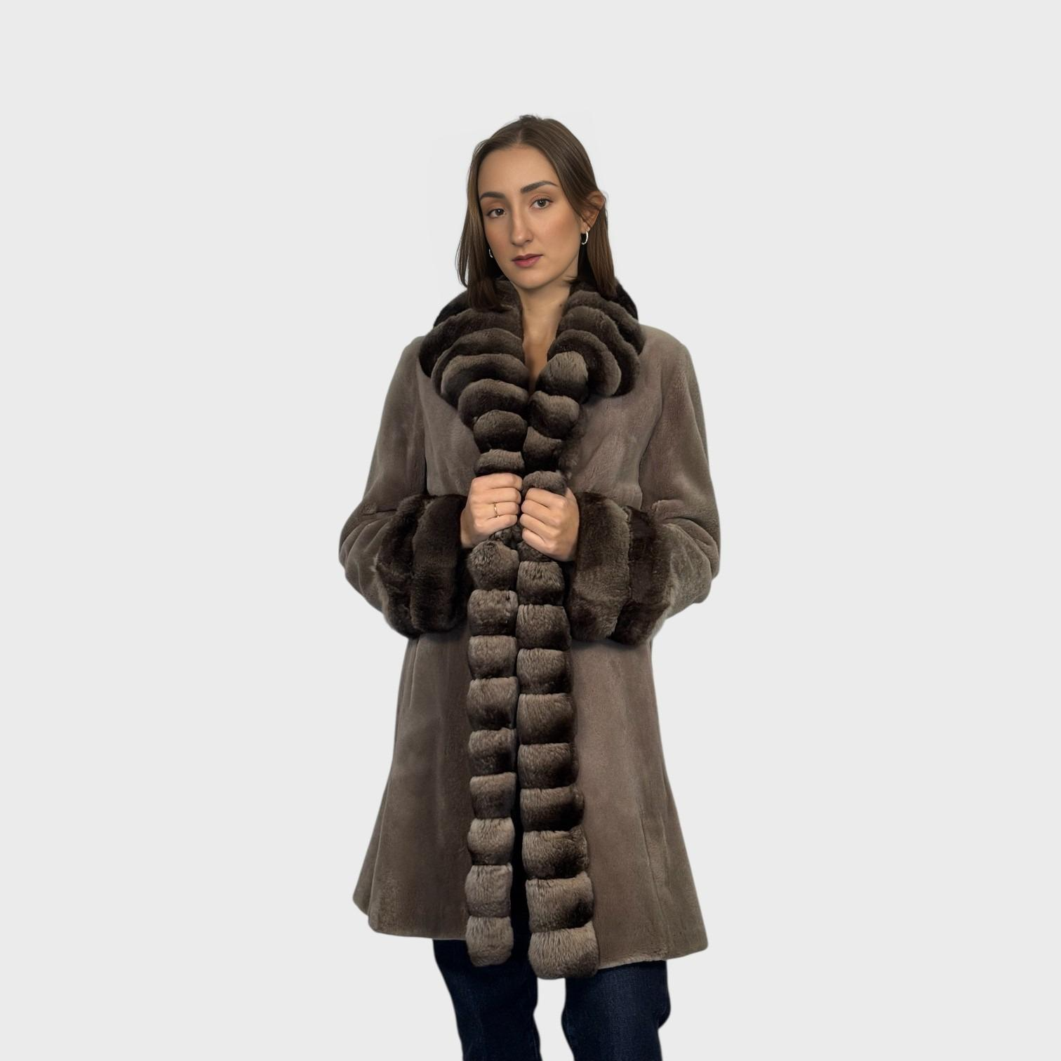 Taupe Sheared Mink Jacket & Dyed to Match Chinchilla Trim