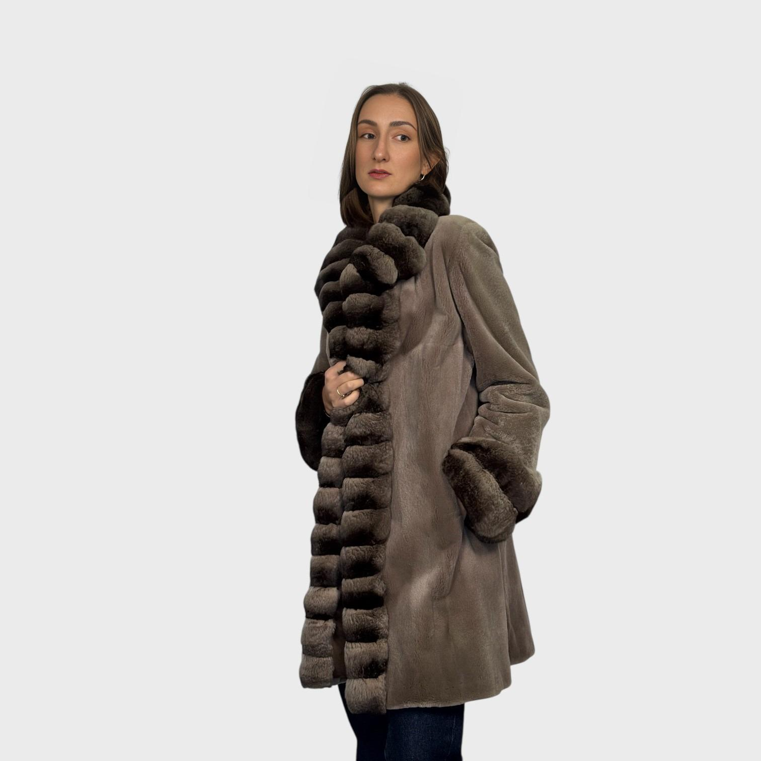Taupe Sheared Mink Jacket & Dyed to Match Chinchilla Trim