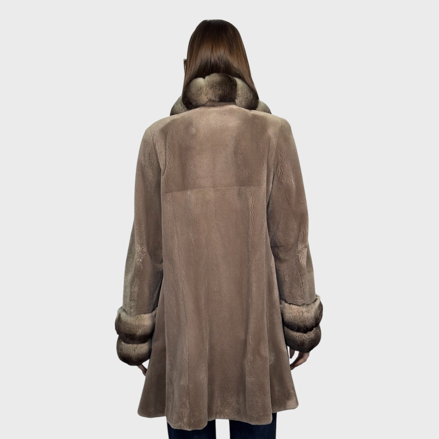 Taupe Sheared Mink Jacket & Dyed to Match Chinchilla Trim
