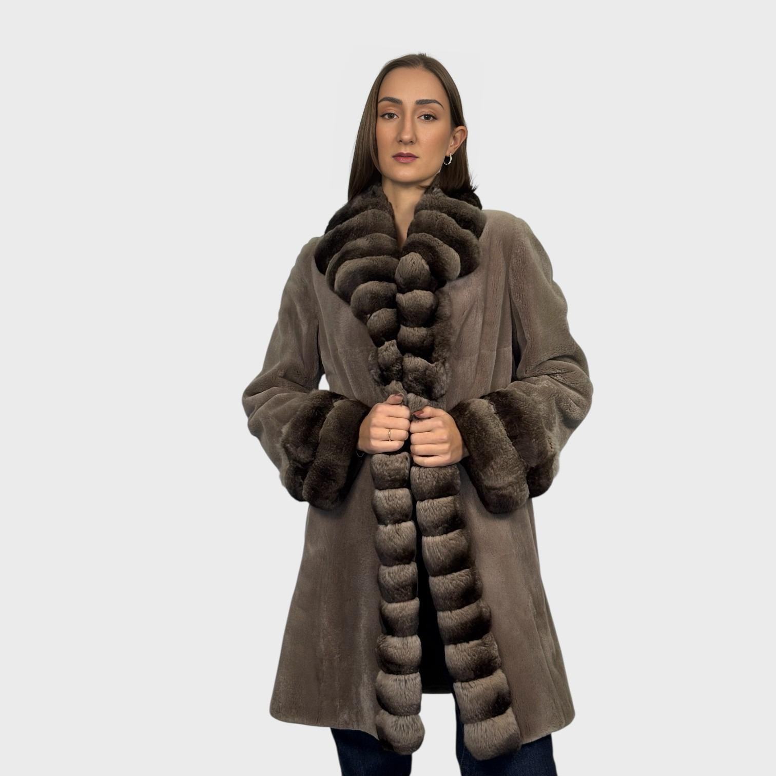 Taupe Sheared Mink Jacket & Dyed to Match Chinchilla Trim