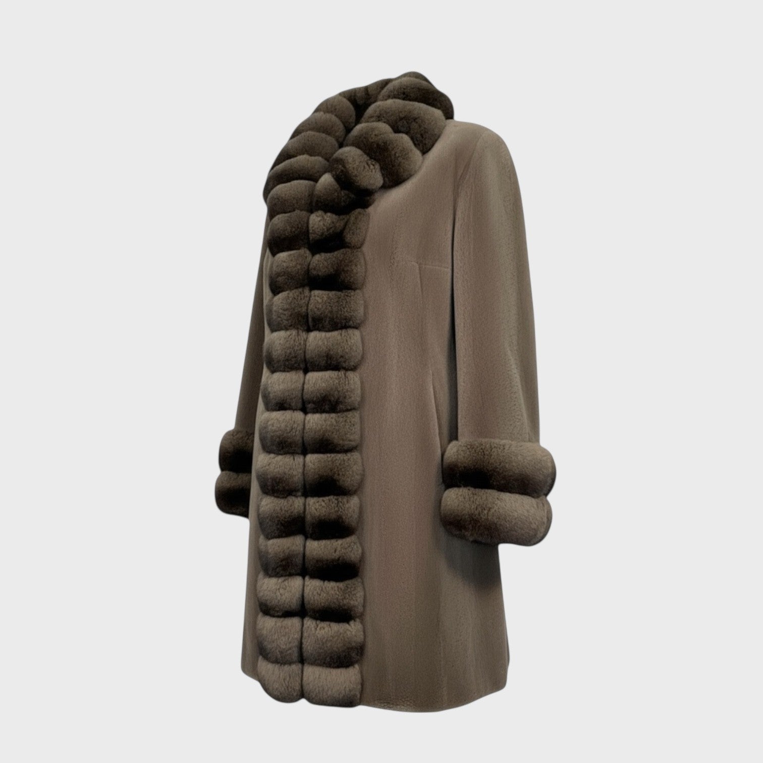 Taupe Sheared Mink Jacket & Dyed to Match Chinchilla Trim