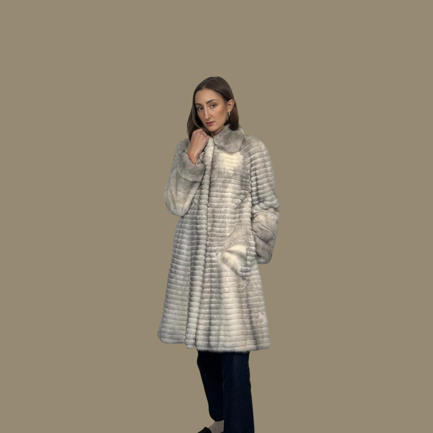 Sapphire Cross Mink & Suede Horizontal Coat