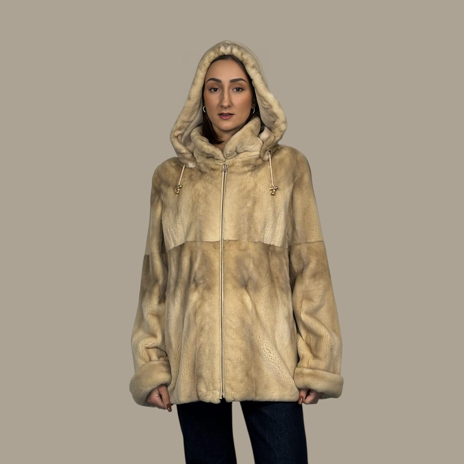 Semi Sheared Blush Female Mink Jacket-Det Hood