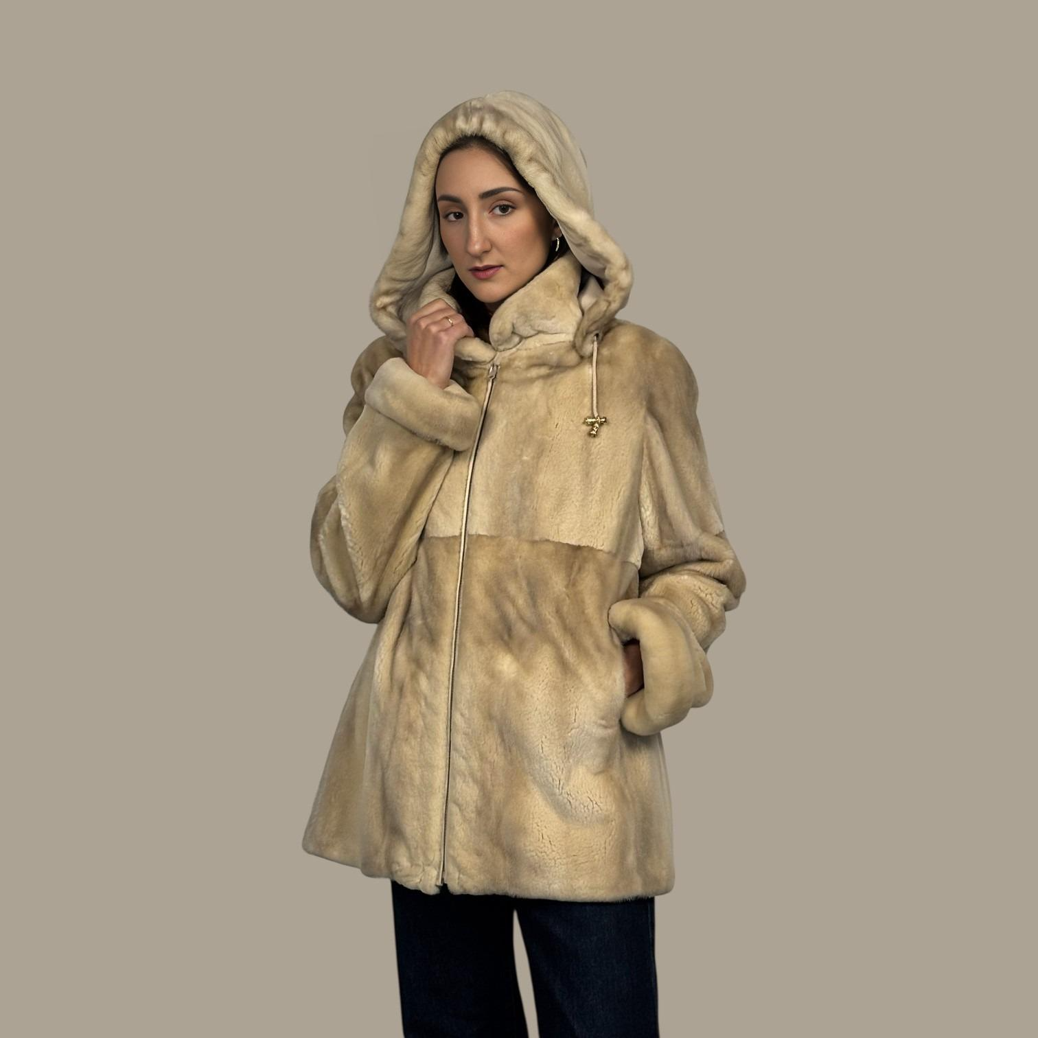 Semi Sheared Blush Female Mink Jacket-Det Hood