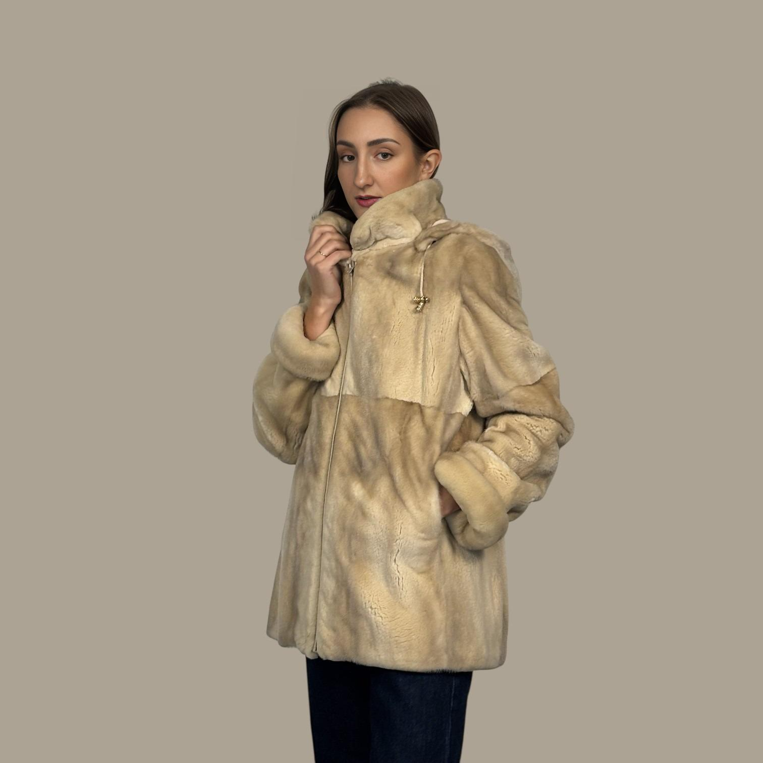 Semi Sheared Blush Female Mink Jacket-Det Hood
