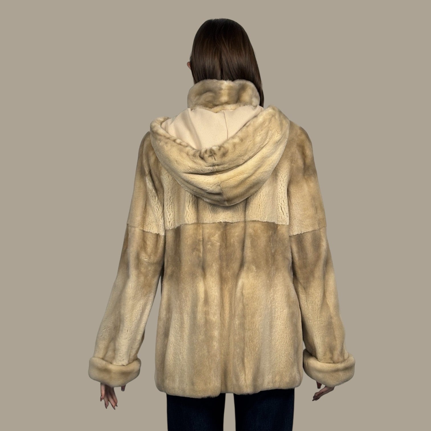 Semi Sheared Blush Female Mink Jacket-Det Hood