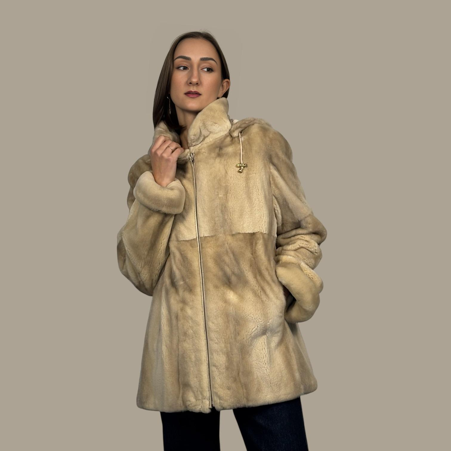 Semi Sheared Blush Female Mink Jacket-Det Hood