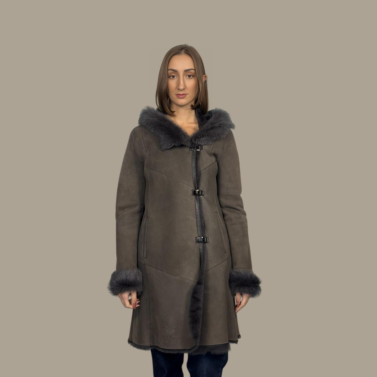 Cappuccino Suede Toscana Shearling Hooded Jacket