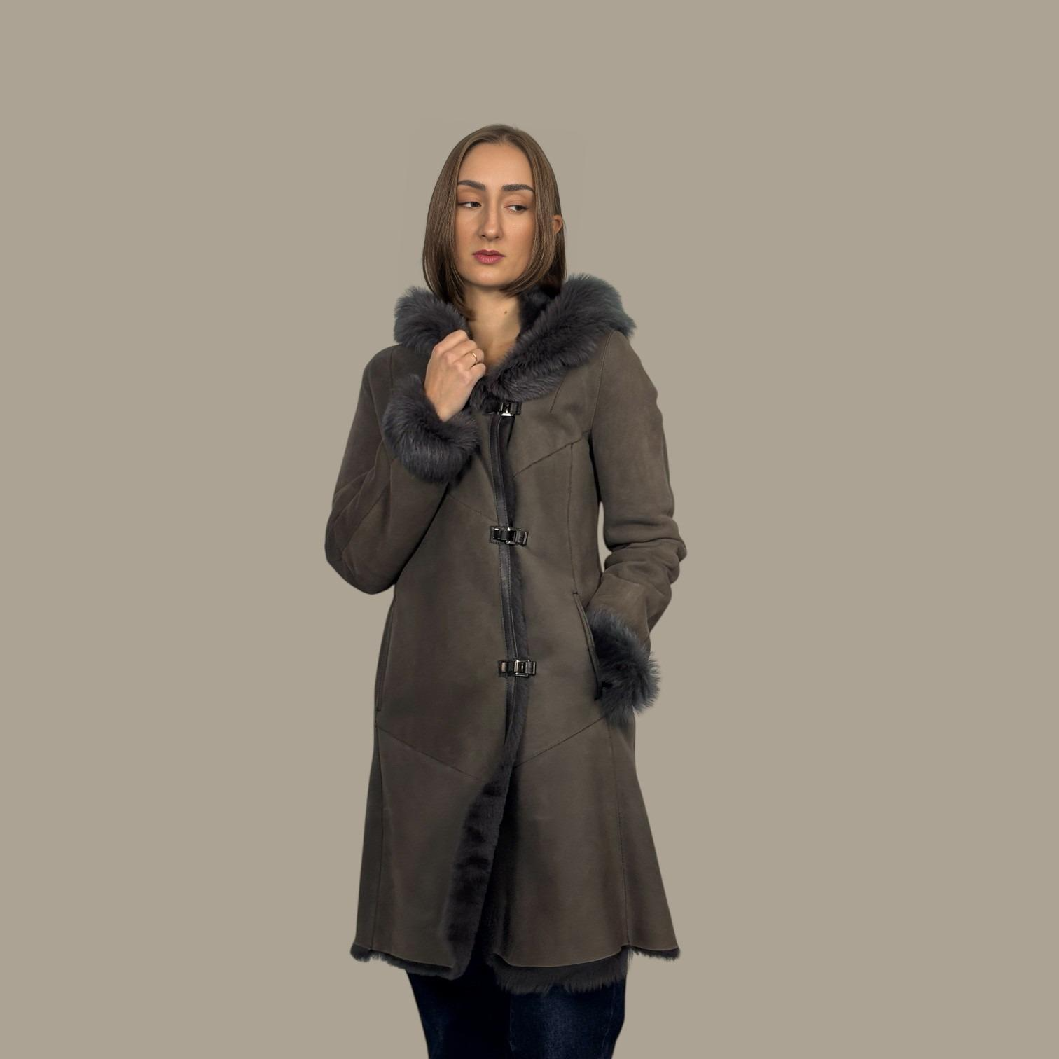 Cappuccino Suede Toscana Shearling Hooded Jacket