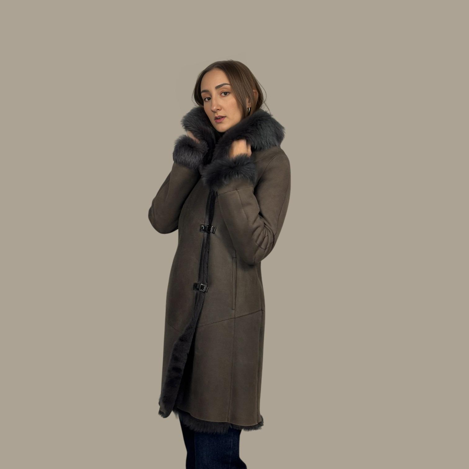 Cappuccino Suede Toscana Shearling Hooded Jacket