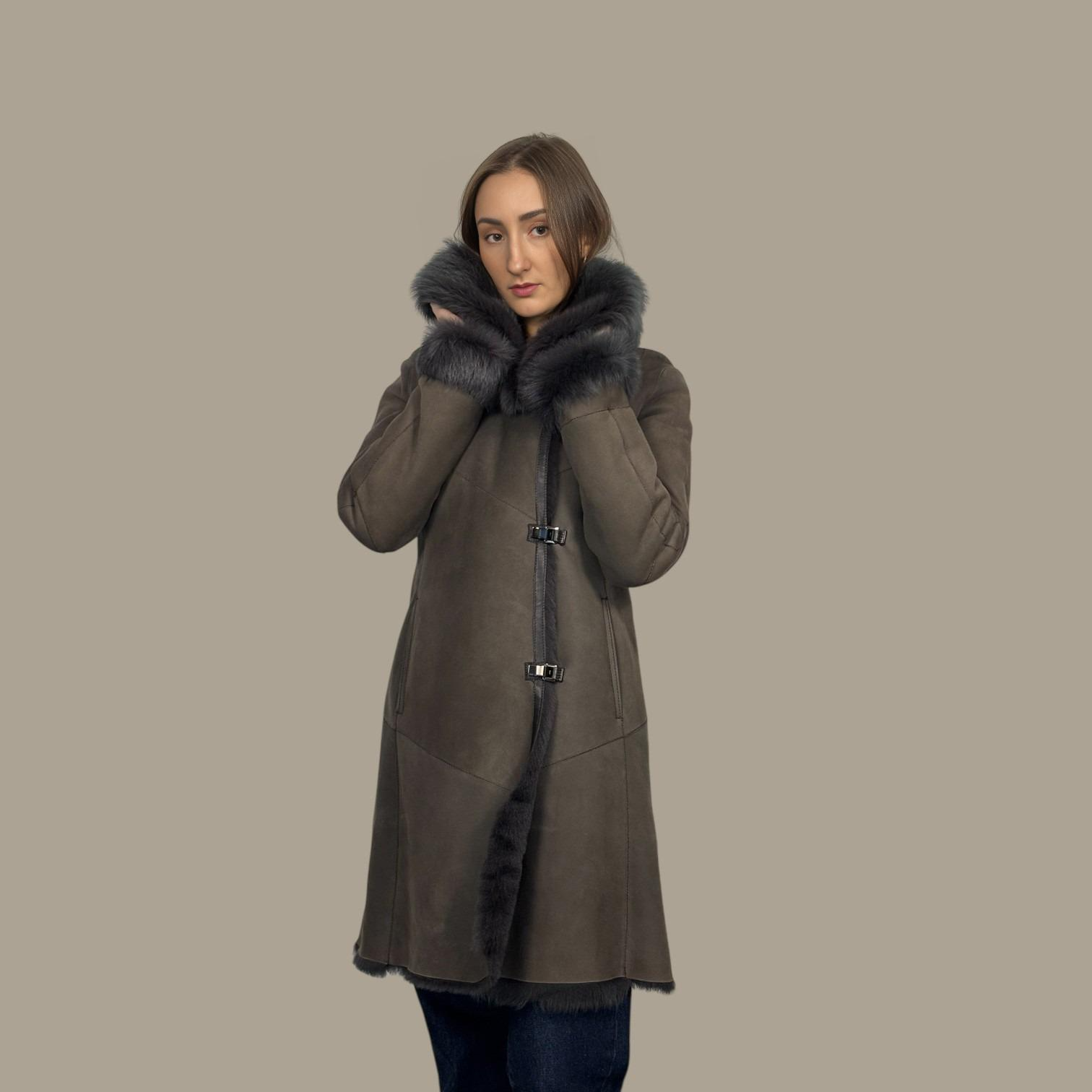 Cappuccino Suede Toscana Shearling Hooded Jacket