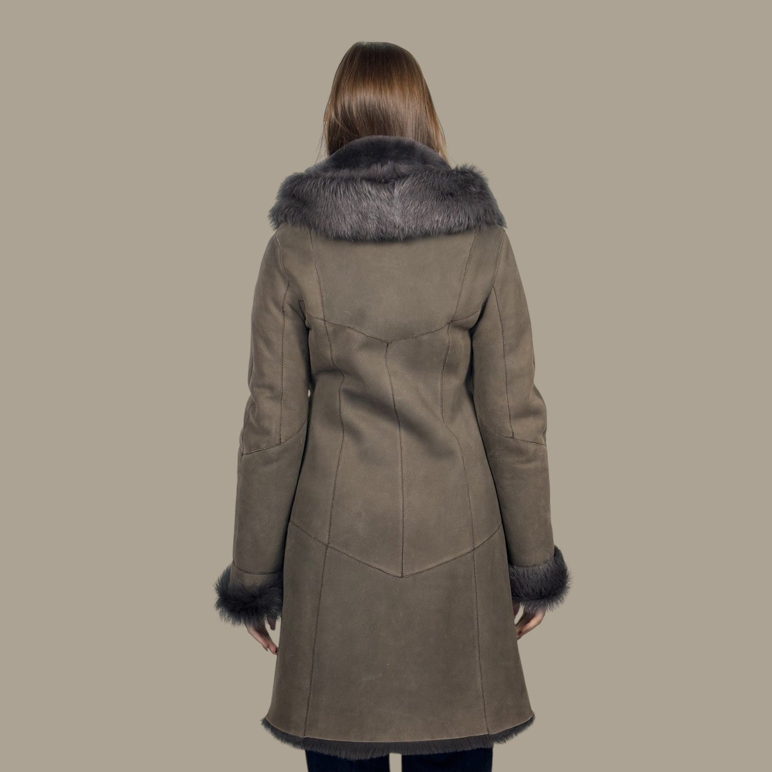 Cappuccino Suede Toscana Shearling Hooded Jacket
