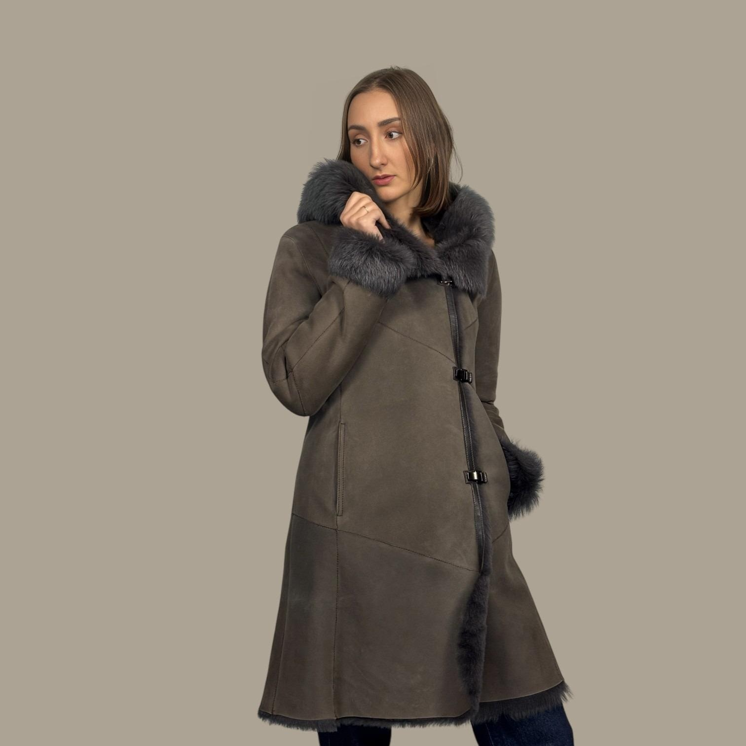 Cappuccino Suede Toscana Shearling Hooded Jacket