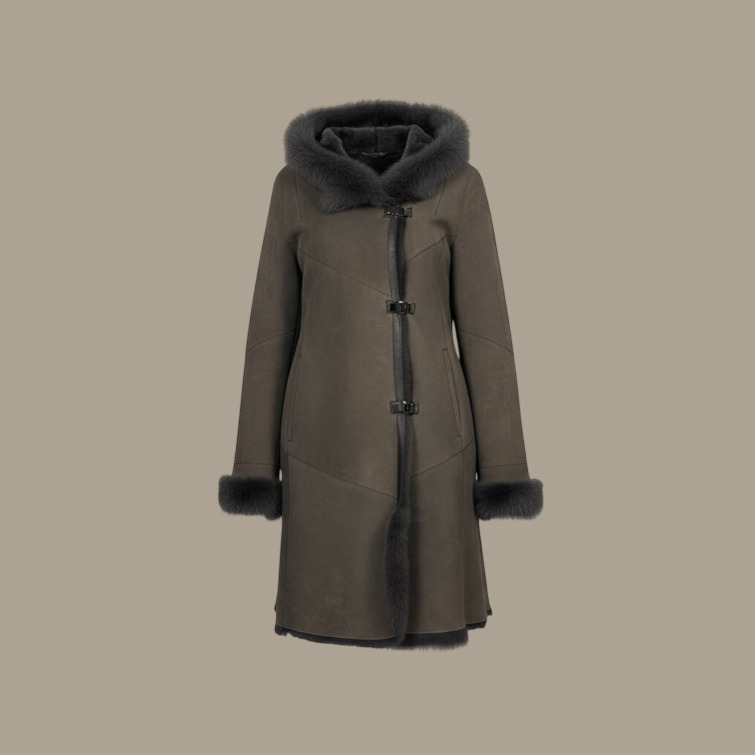Cappuccino Suede Toscana Shearling Hooded Jacket
