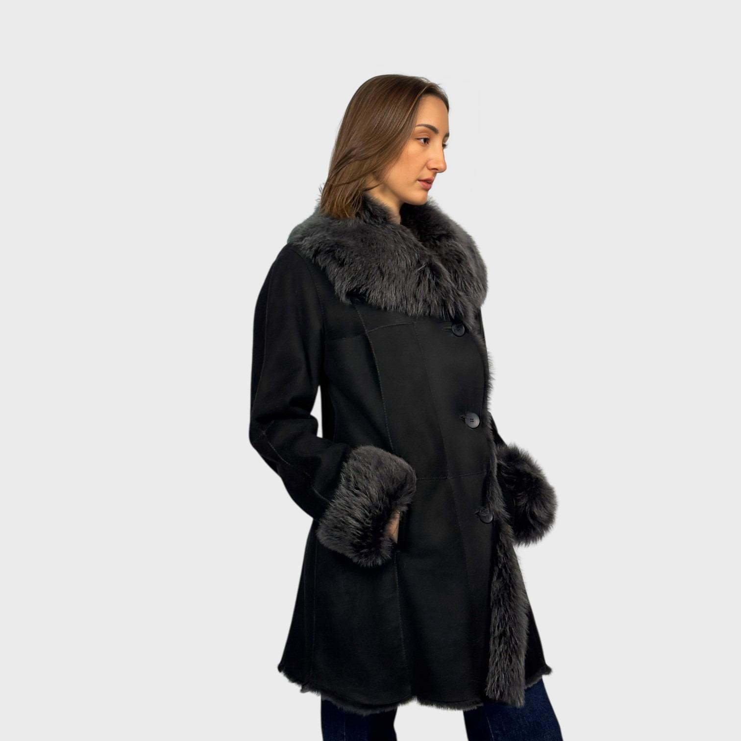 Black Brisa Shearling Jacket Toscana Lamb Trim