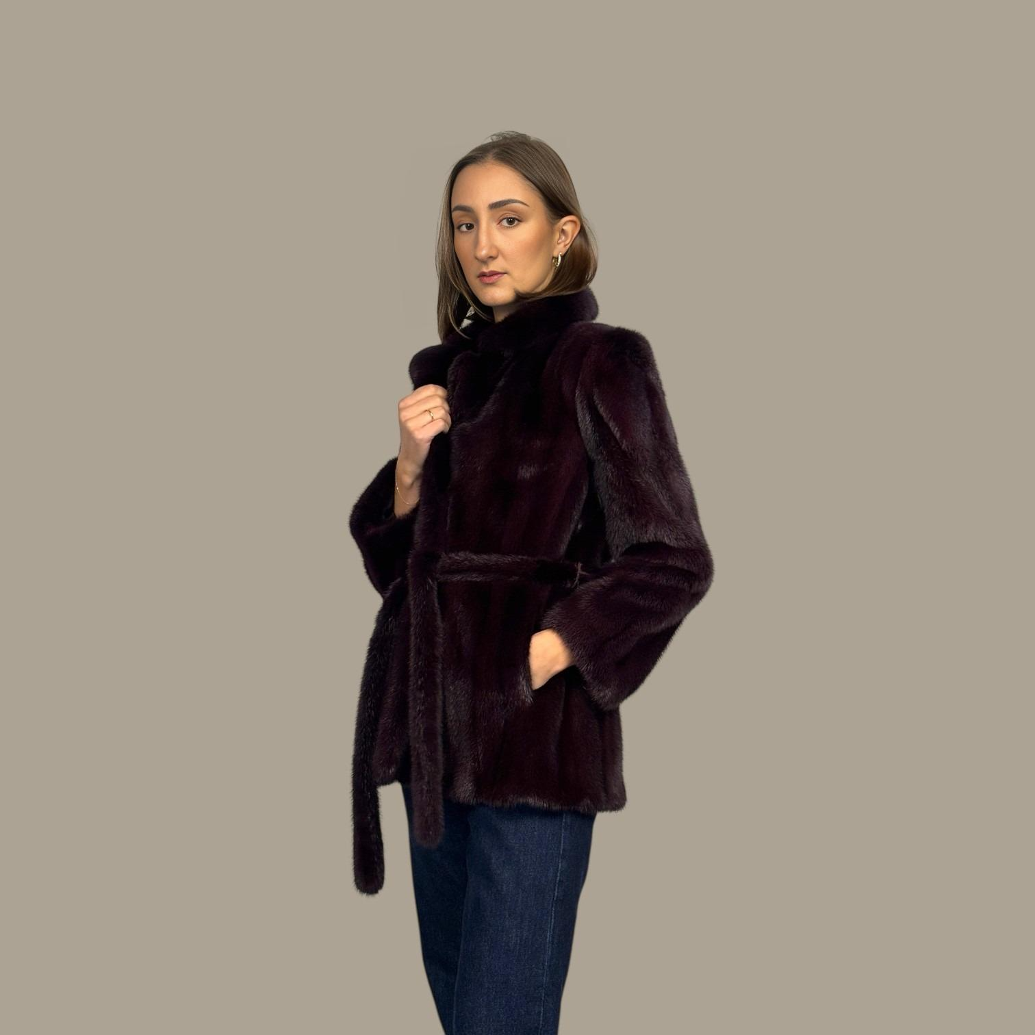 Violet Dyed Female Mink Jacket - with Belt