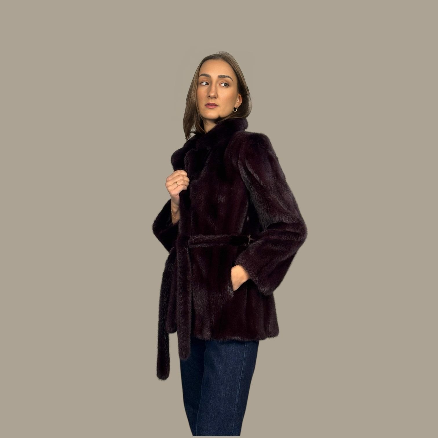 Violet Dyed Female Mink Jacket - with Belt