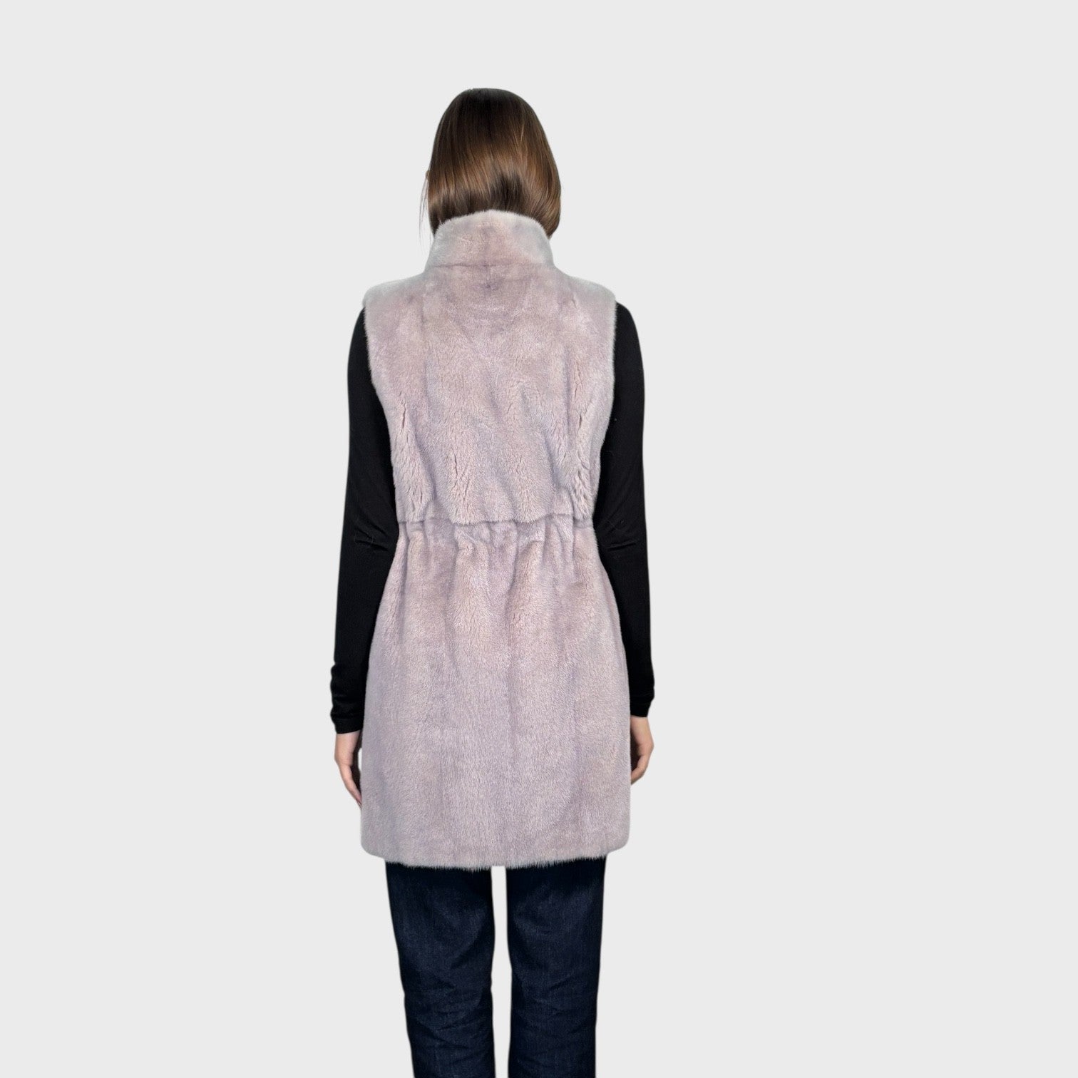 Lavender Dyed Female Mink Vest-Matching Silver Fox Trim