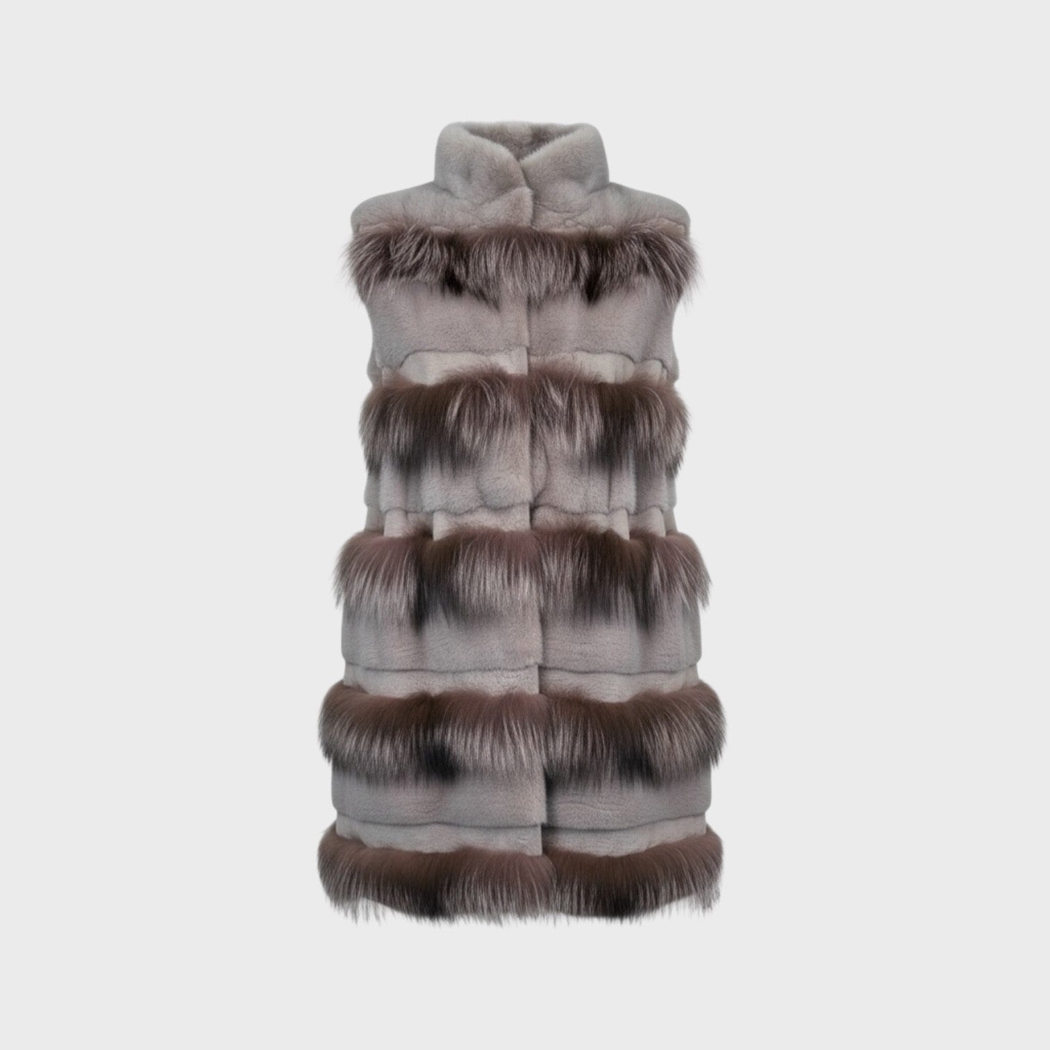 Lavender Dyed Female Mink Vest-Matching Silver Fox Trim