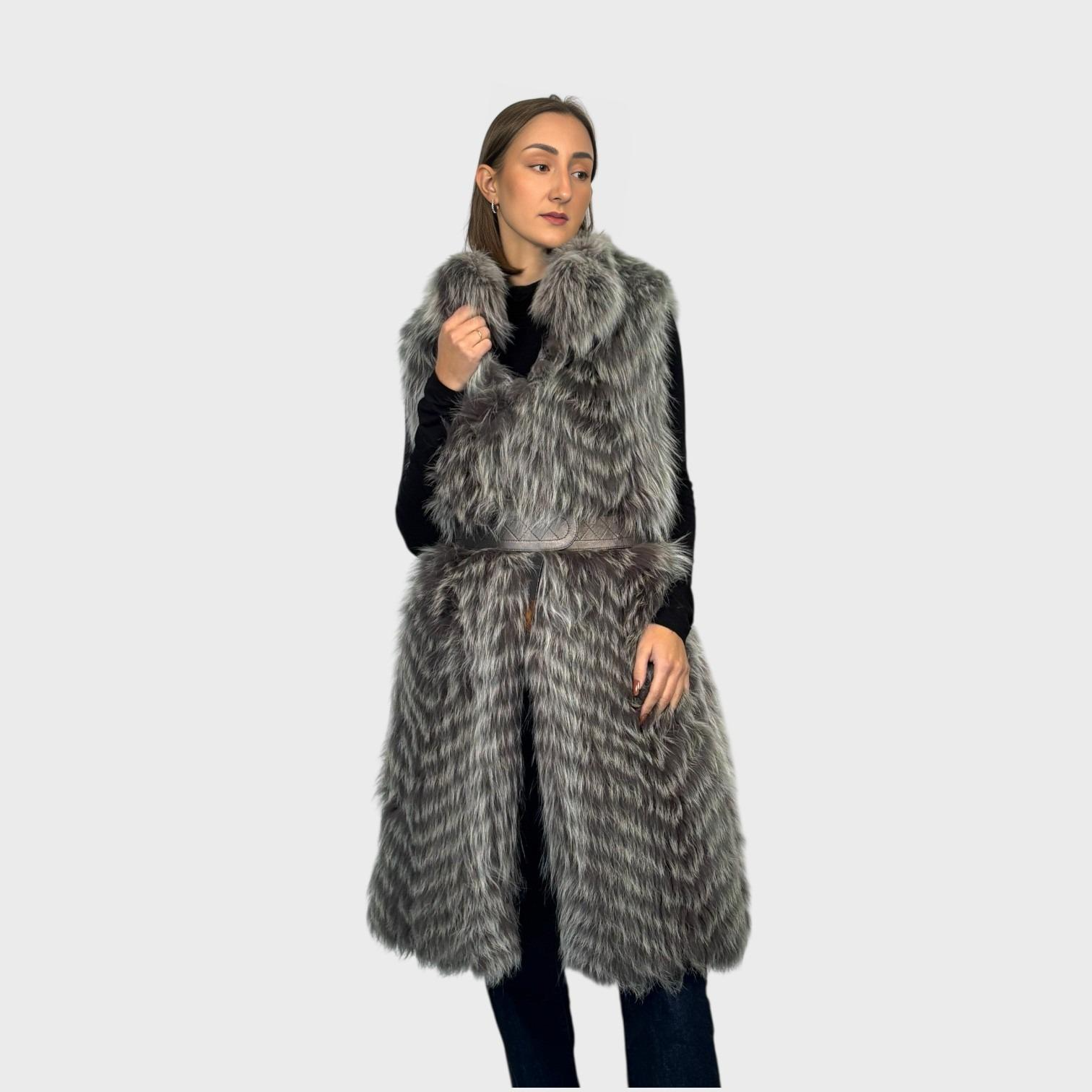 Silver Fox Long Vest - Belted