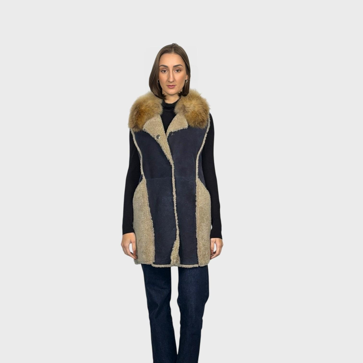 Denim Shearling Vest - Coyote Trim