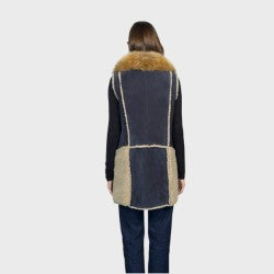 Denim Shearling Vest - Coyote Trim