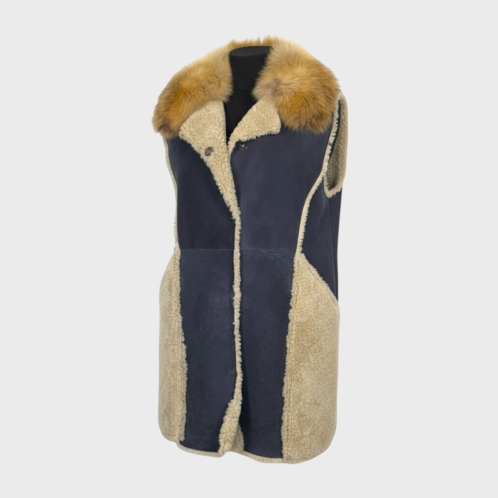 Denim Shearling Vest - Coyote Trim