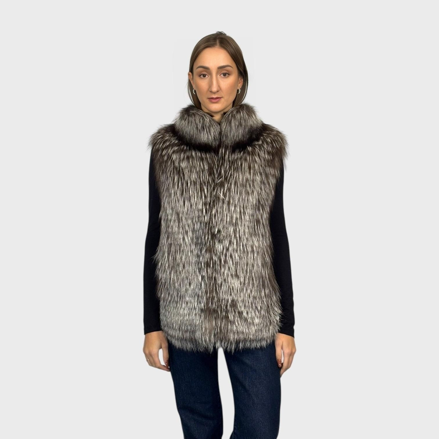 Silver Fox Vest - Leather Side Panel