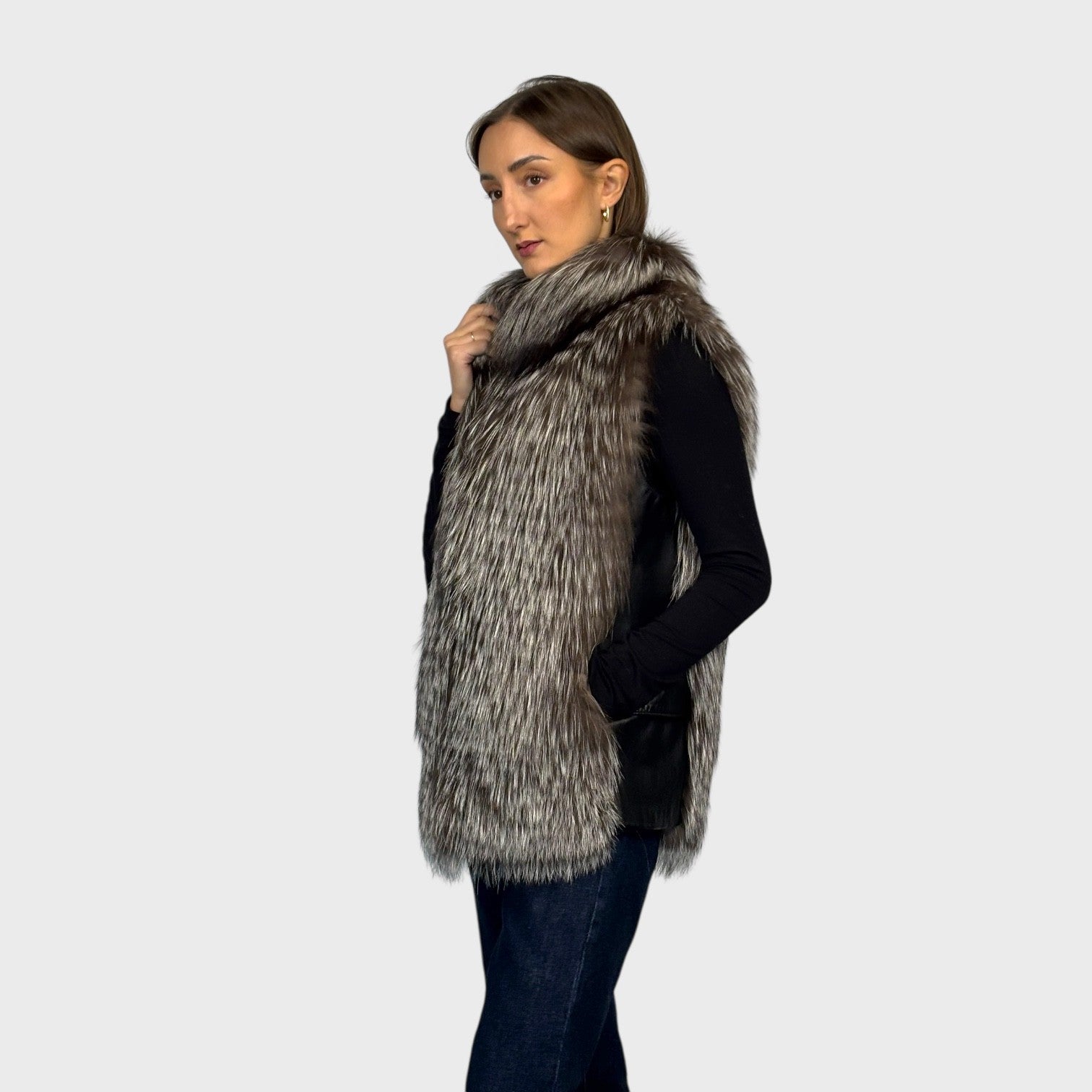 Silver Fox Vest - Leather Side Panel