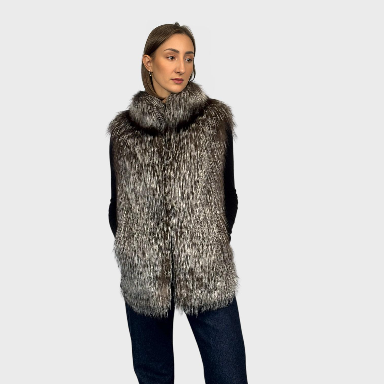 Silver Fox Vest - Leather Side Panel