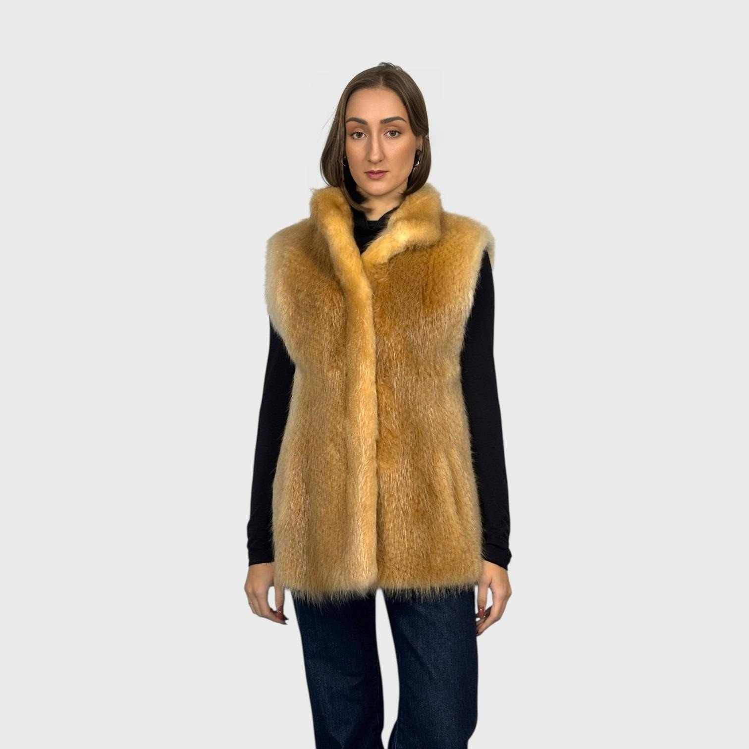 Camel Dyed Long Hair Beaver Vest - Perforated