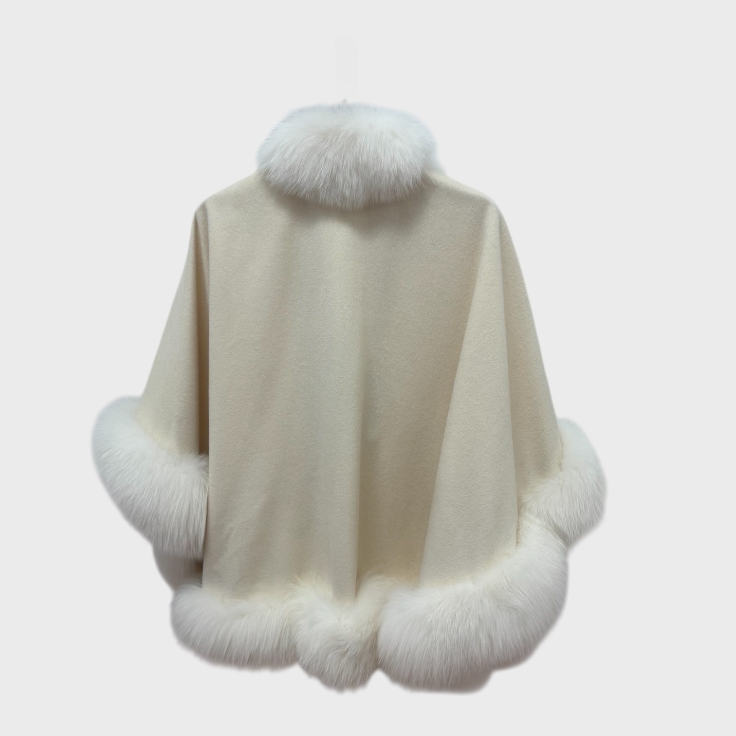 White 100% Cashmere Cape - Shadow Fox Trim