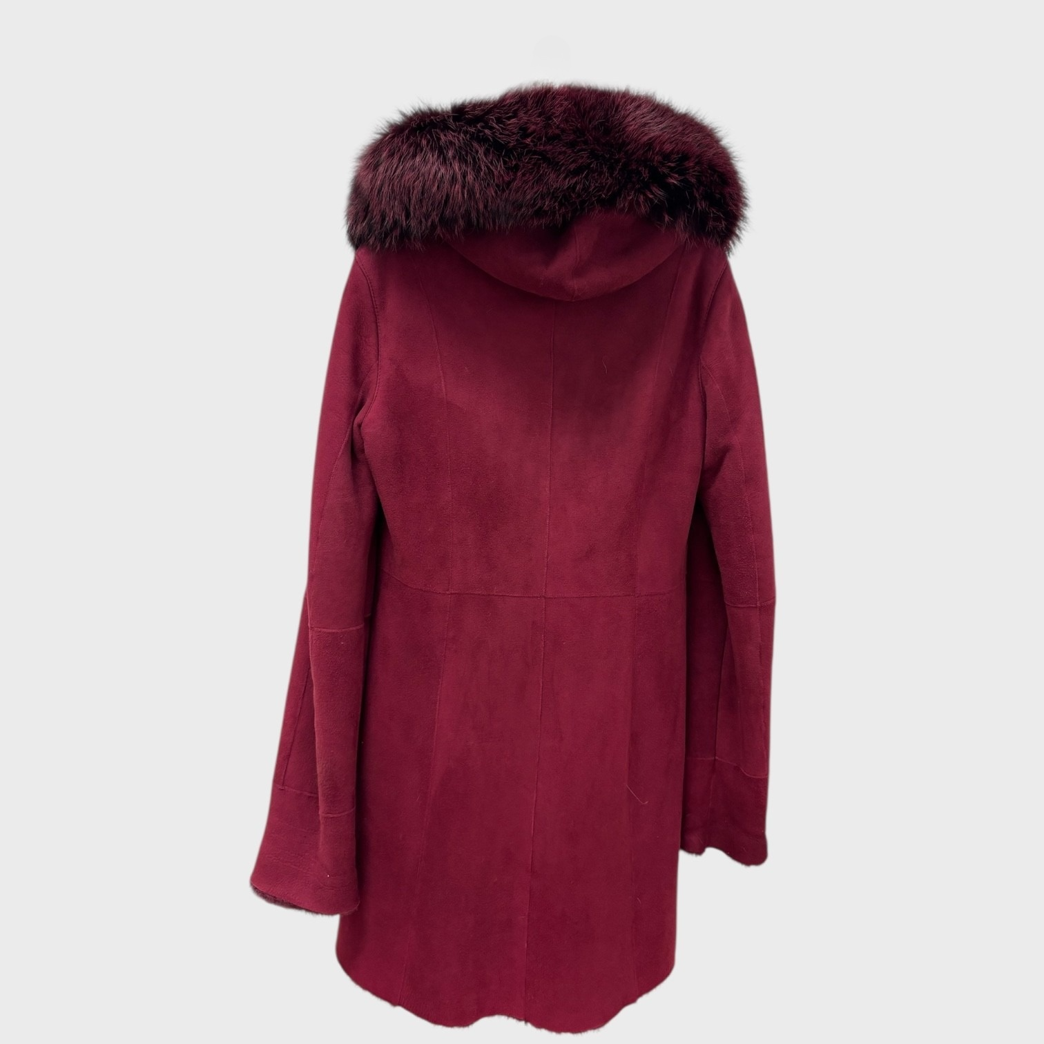 Marsala Black Suede Shearling Hooded Jacket - Silver Fox Trim
