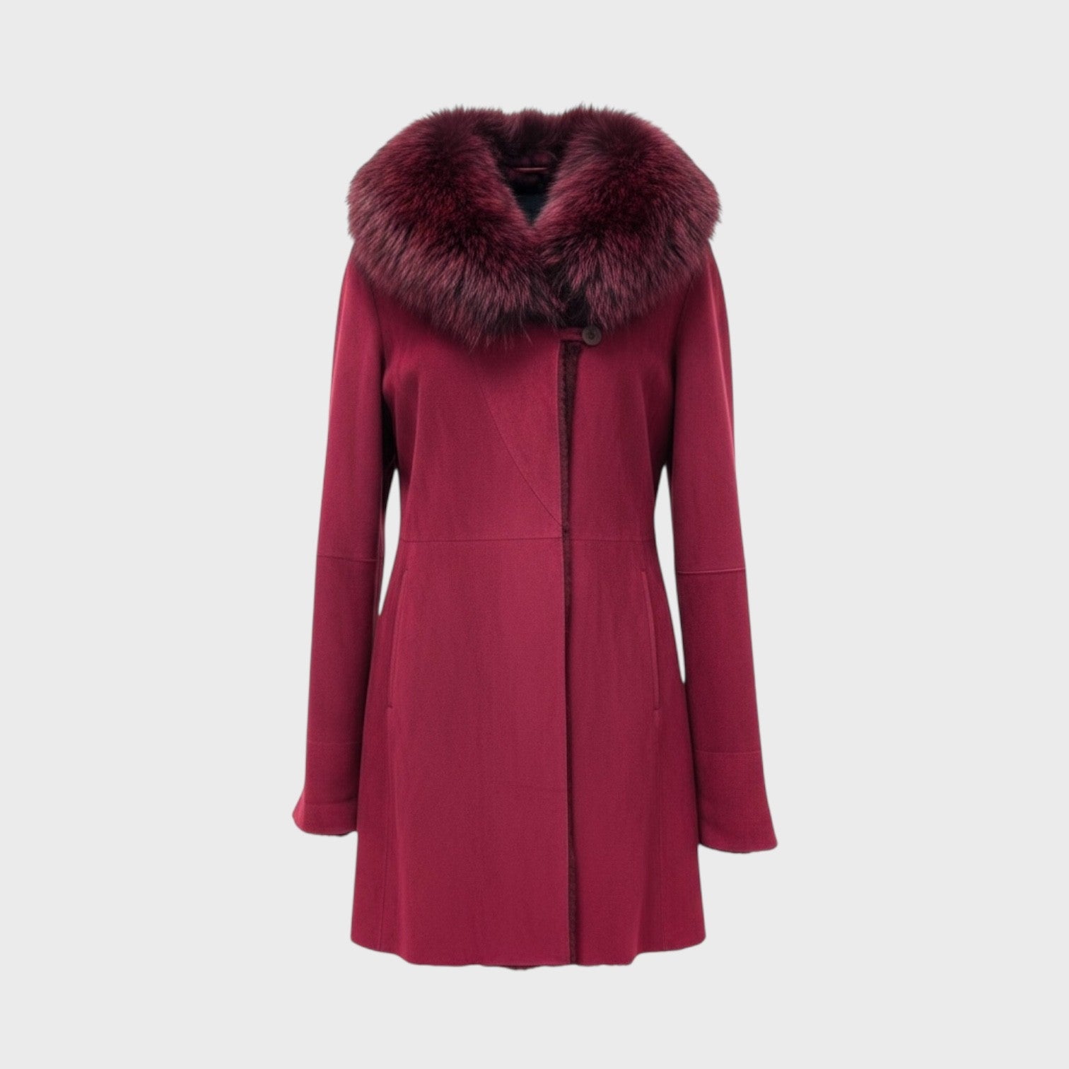Marsala Black Suede Shearling Hooded Jacket - Silver Fox Trim