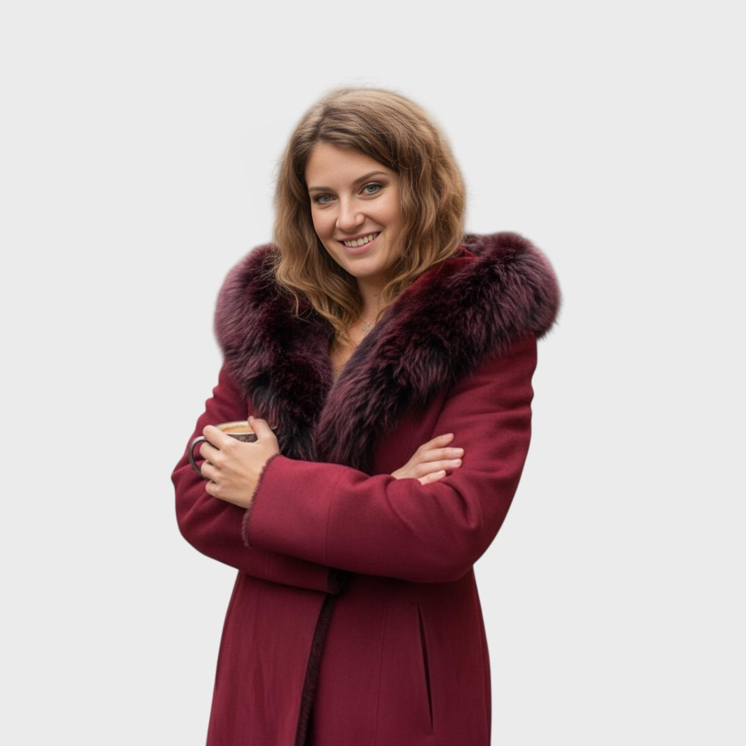 Marsala Black Suede Shearling Hooded Jacket - Silver Fox Trim