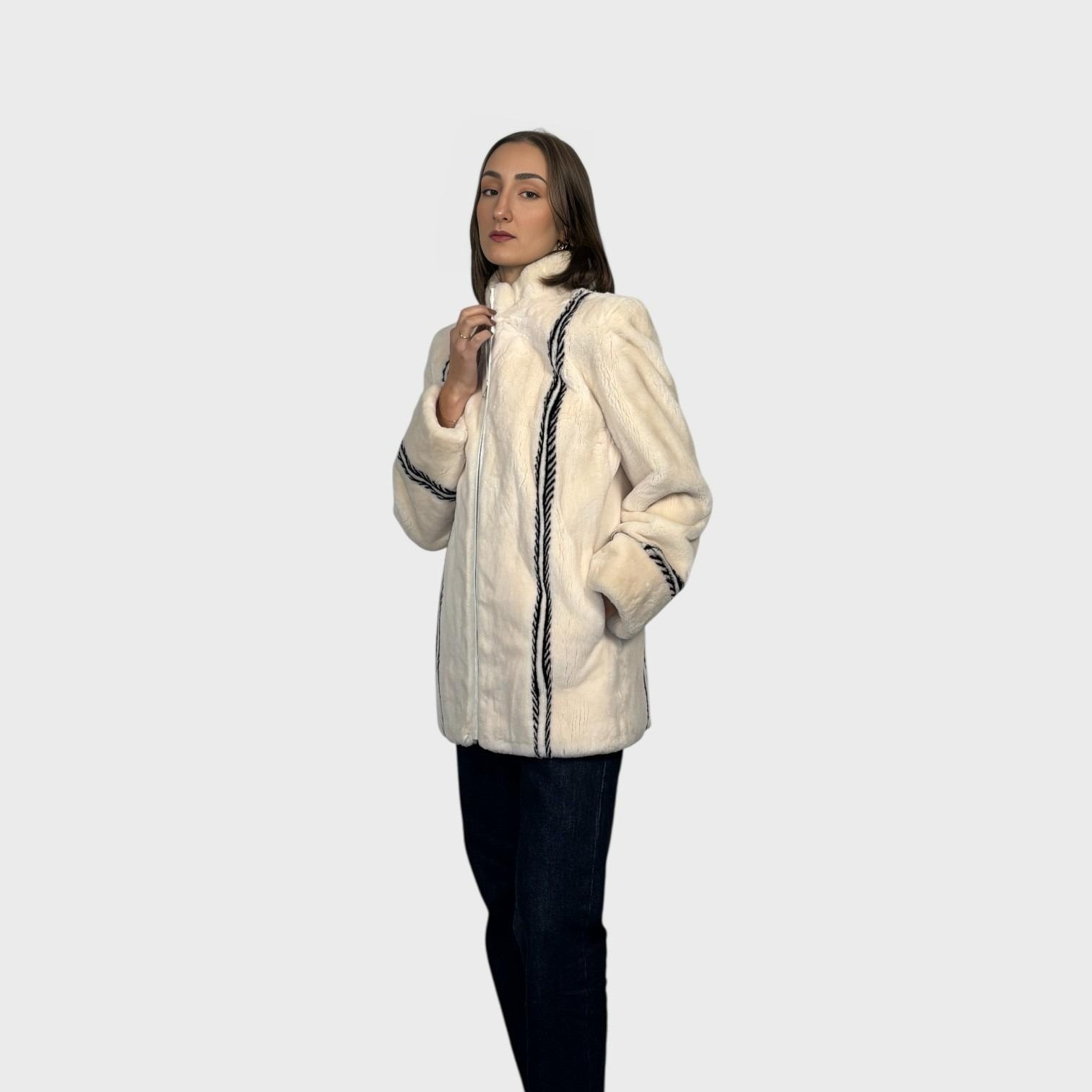 White Sheared Beaver Jacket with Inserts