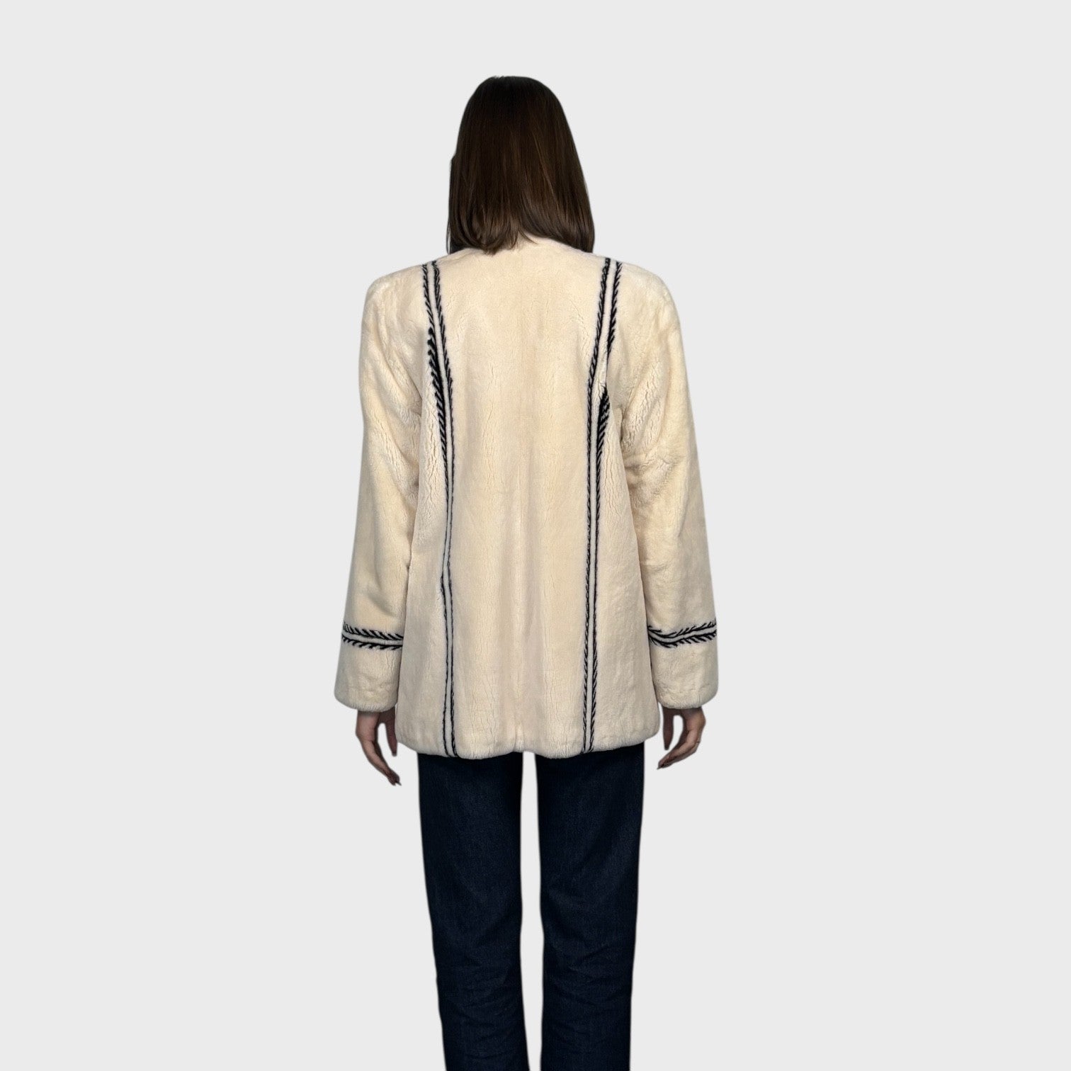 White Sheared Beaver Jacket with Inserts
