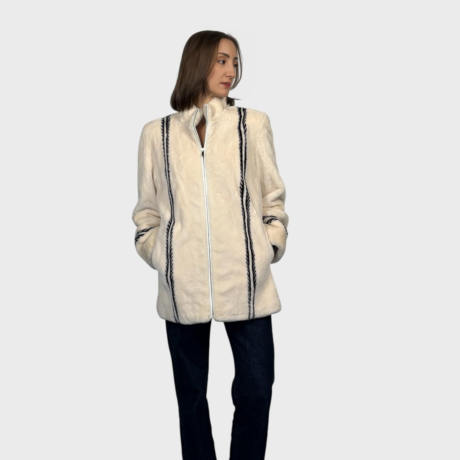 White Sheared Beaver Jacket with Inserts