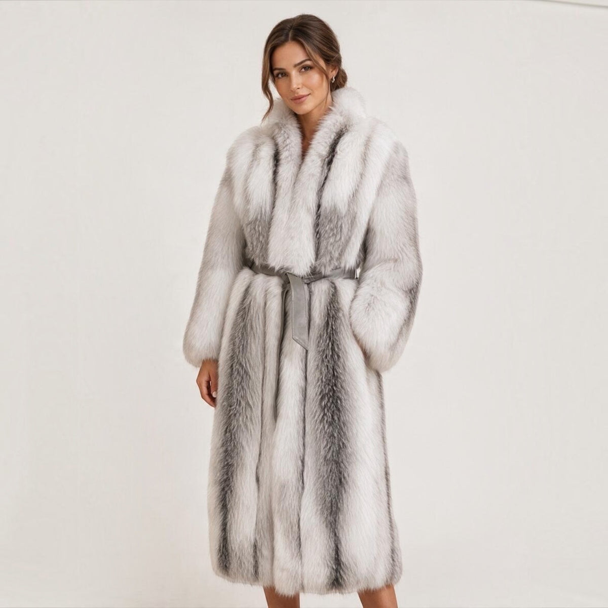 Natural Shadow Frost Full-Length Fox Fur Coat