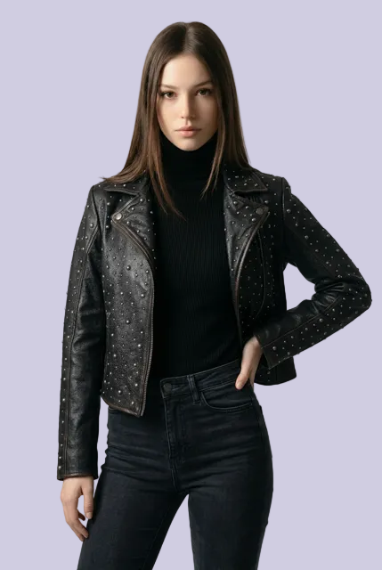 Roxanne RF Leather Jacket-Vintage Black