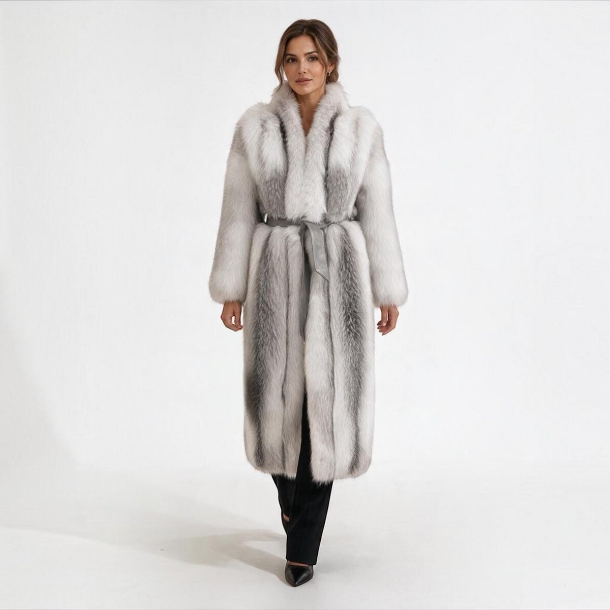 Natural Shadow Frost Full-Length Fox Fur Coat