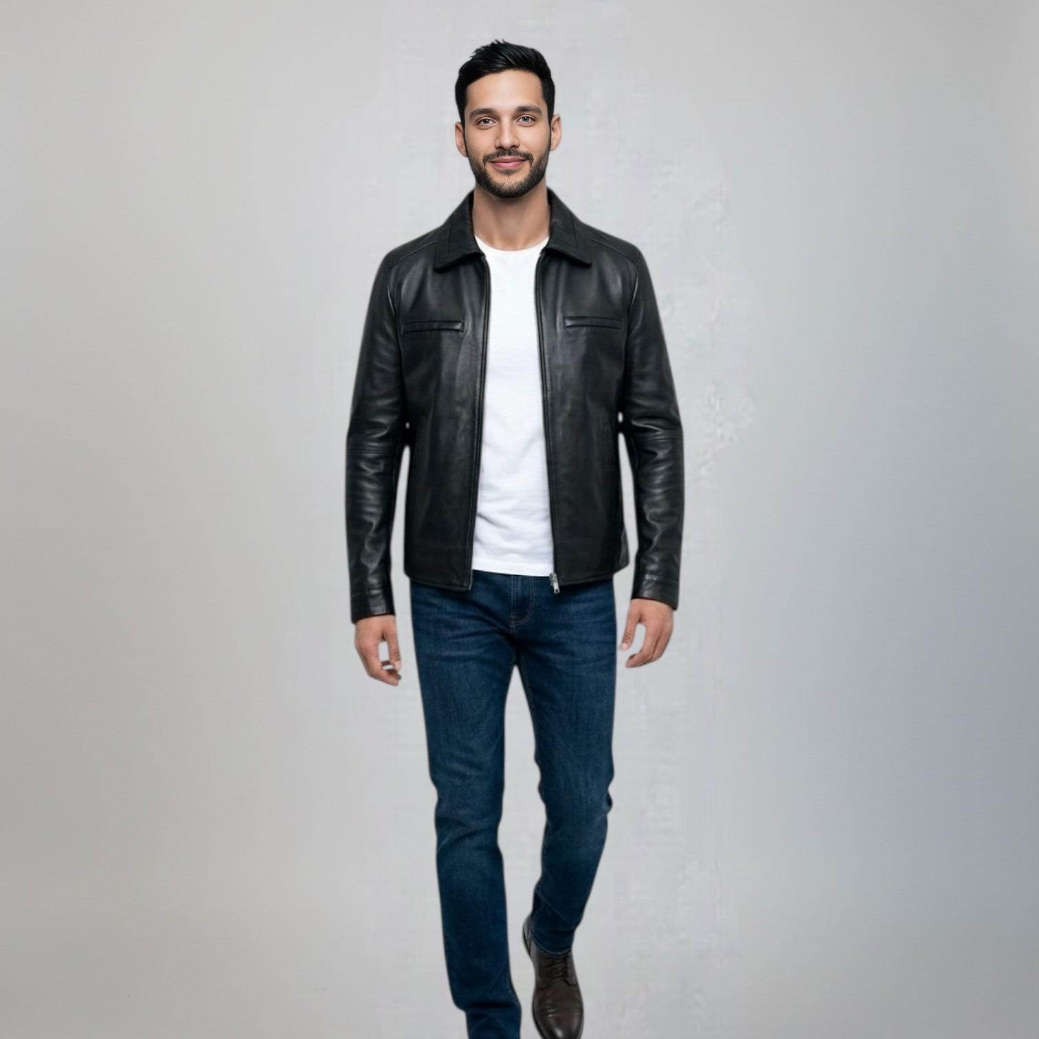 Black men's leather Jacket