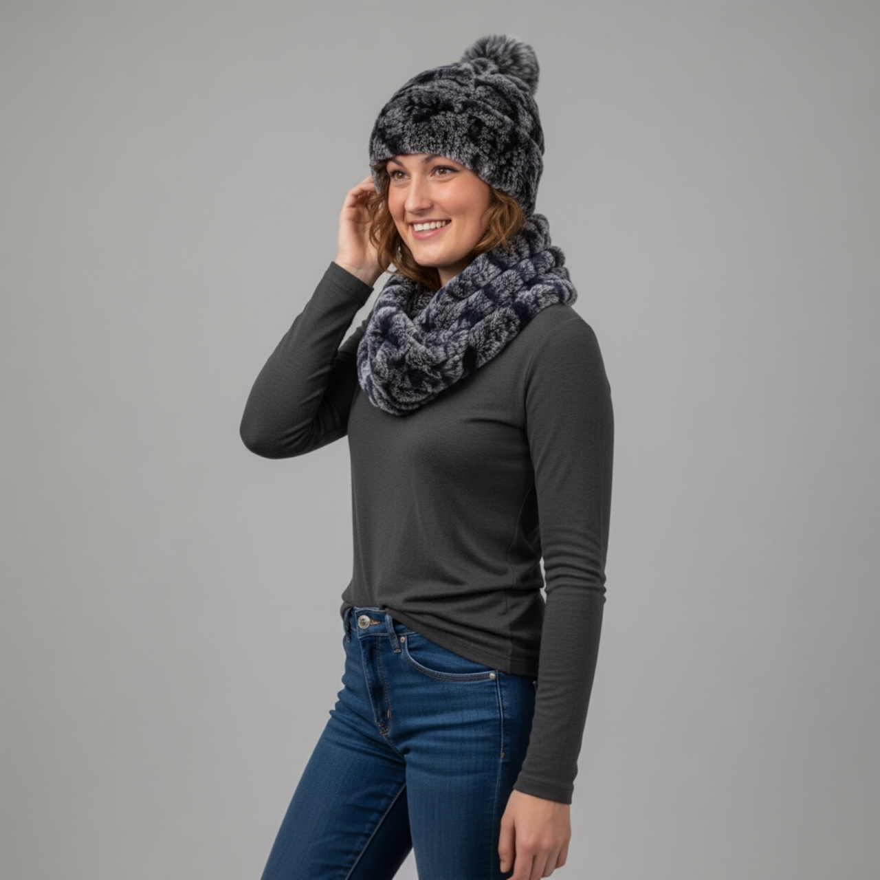 Rex Rabbit Knit Hat - Fox Pom Pom