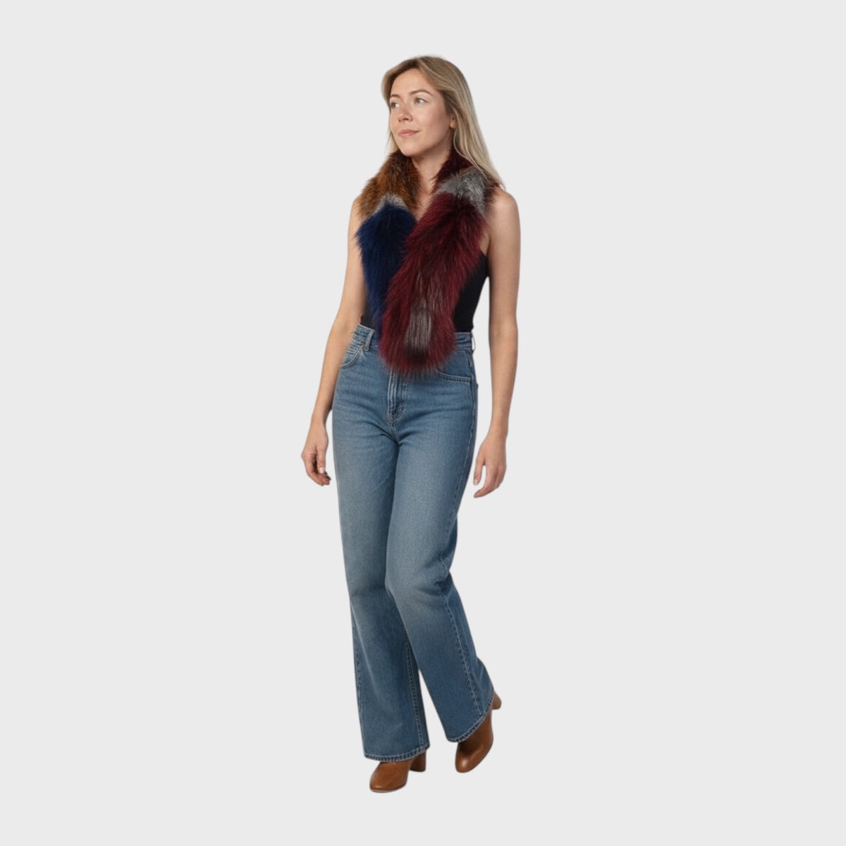 Knitted Pull-Through Fox Fur Scarf – Multicolour