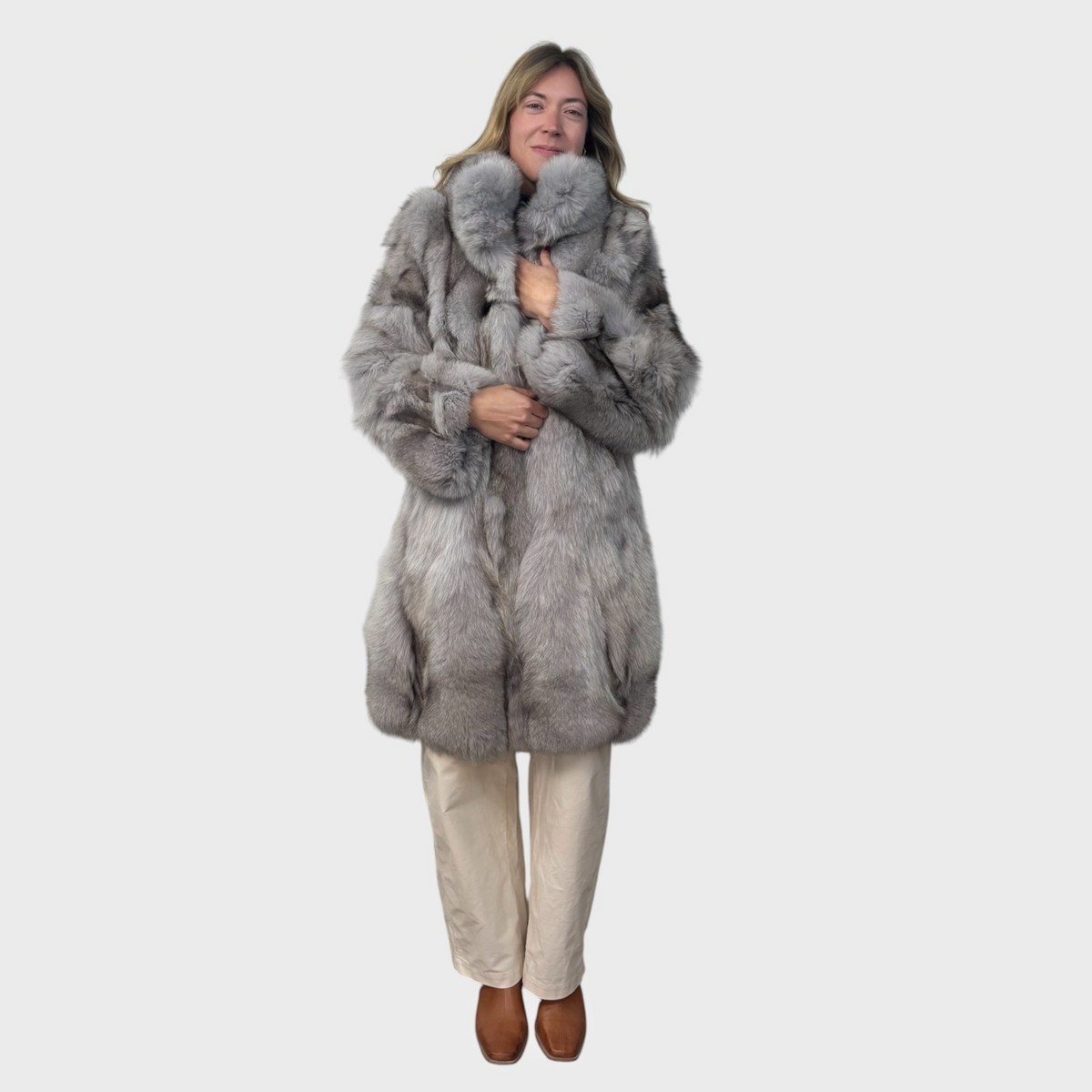 Blue Fox Patchwork  7/8 Coat
