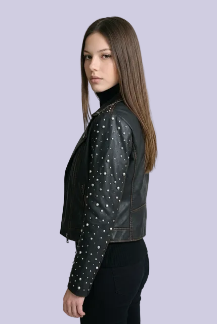 Roxanne RF Leather Jacket-Vintage Black