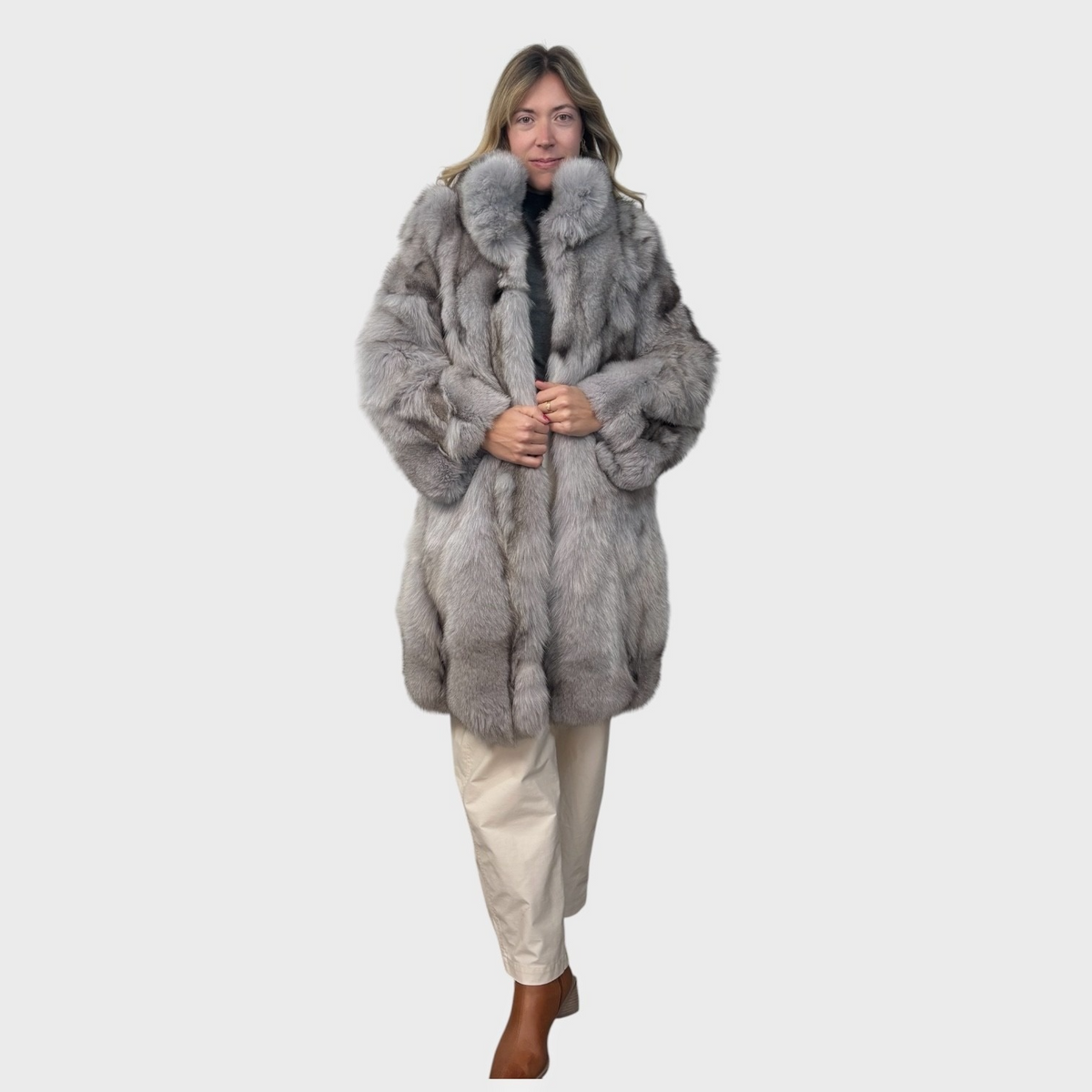 Blue Fox Patchwork  7/8 Coat