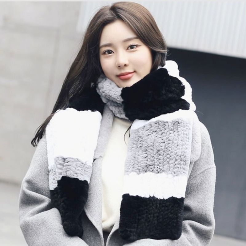 3 Colors Knit Rex Rabbit Long Scarf