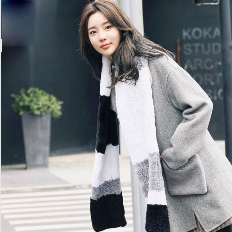 3 Colors Knit Rex Rabbit Long Scarf