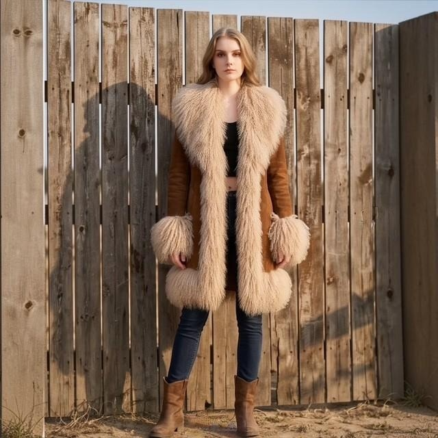 Suede Coat with Mongolian Lamb Trim